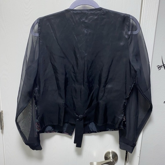 Vintage Women's Blouse vest Long‎ sheer sleeve outstanding floral Black Medium - Picture 11 of 11